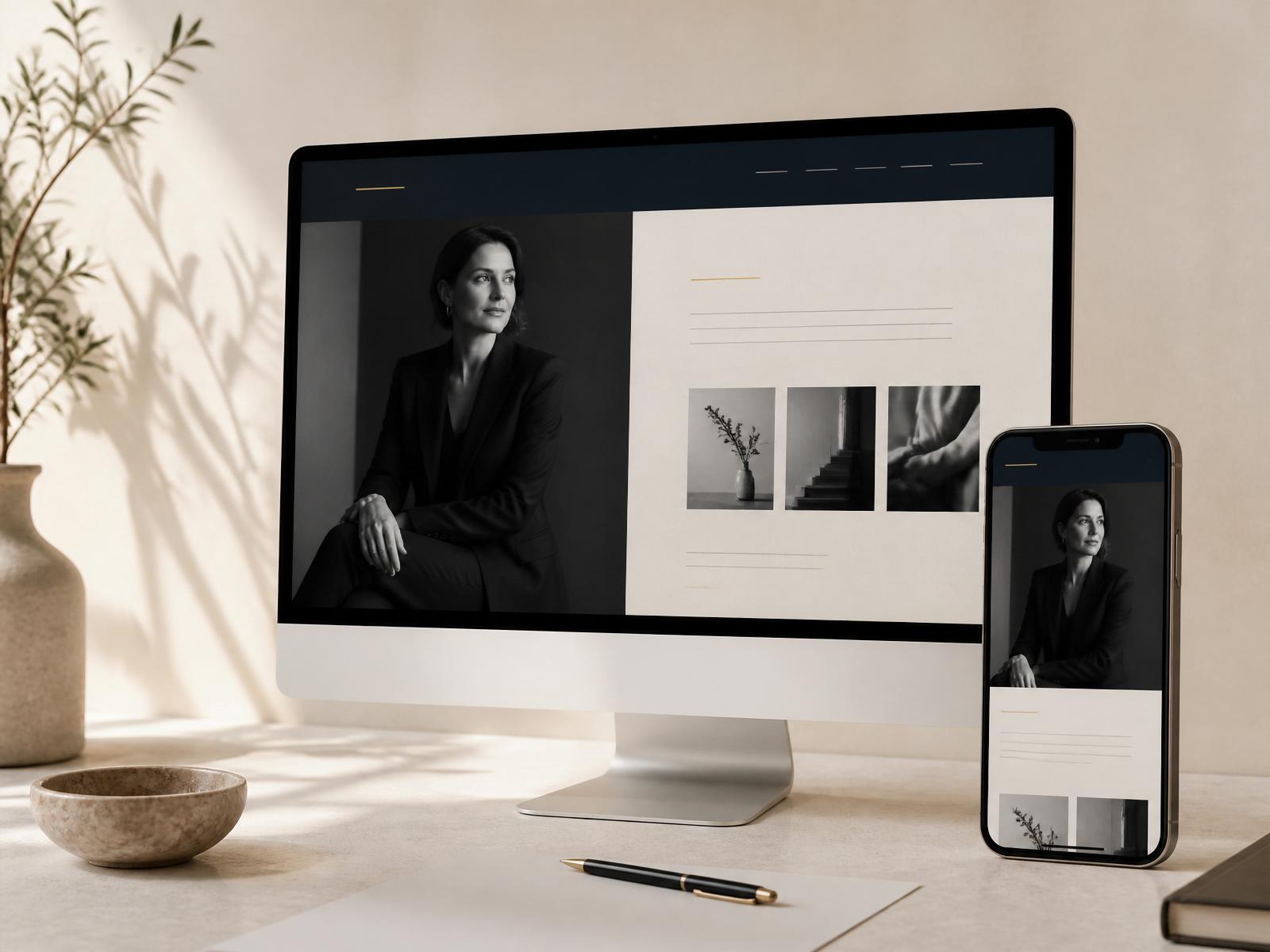 Personal brand website shown on desktop and mobile